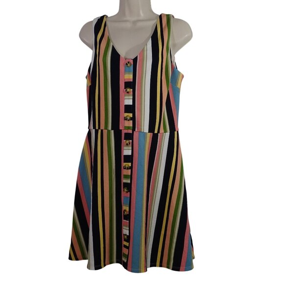 BCX Multicolor Striped Sleeveless Button Accent Dress Women Size XL V-neck - Picture 1 of 10